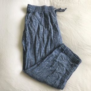 Chambray blue linen-blend pants